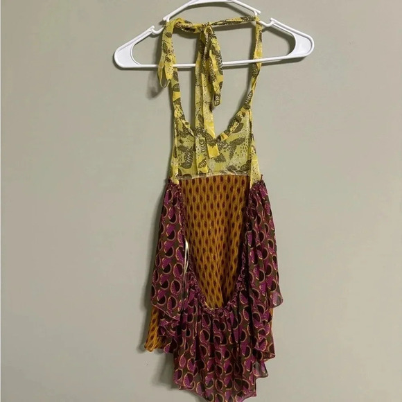 Zara Chemise Sheer Printed Halter Top Size XS Boho Tiered NWT New - Picture 2 of 7
